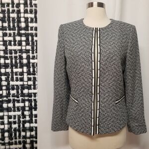 Tahari ASL Black White Chunky Tweed Boucle Blazer Coat Suit Jacket Size 8